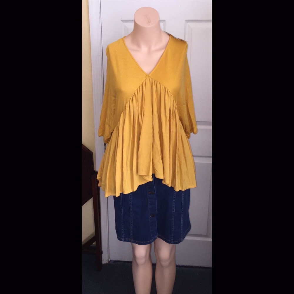 ZARA Mustard Yellow BoHo Hi-Lo Flowing Tunic Top M